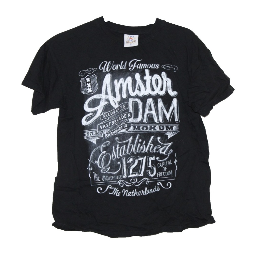 Fox Originals Amsterdam T Shirt Mens Small Black Excellent Graphic Souvenir Tee